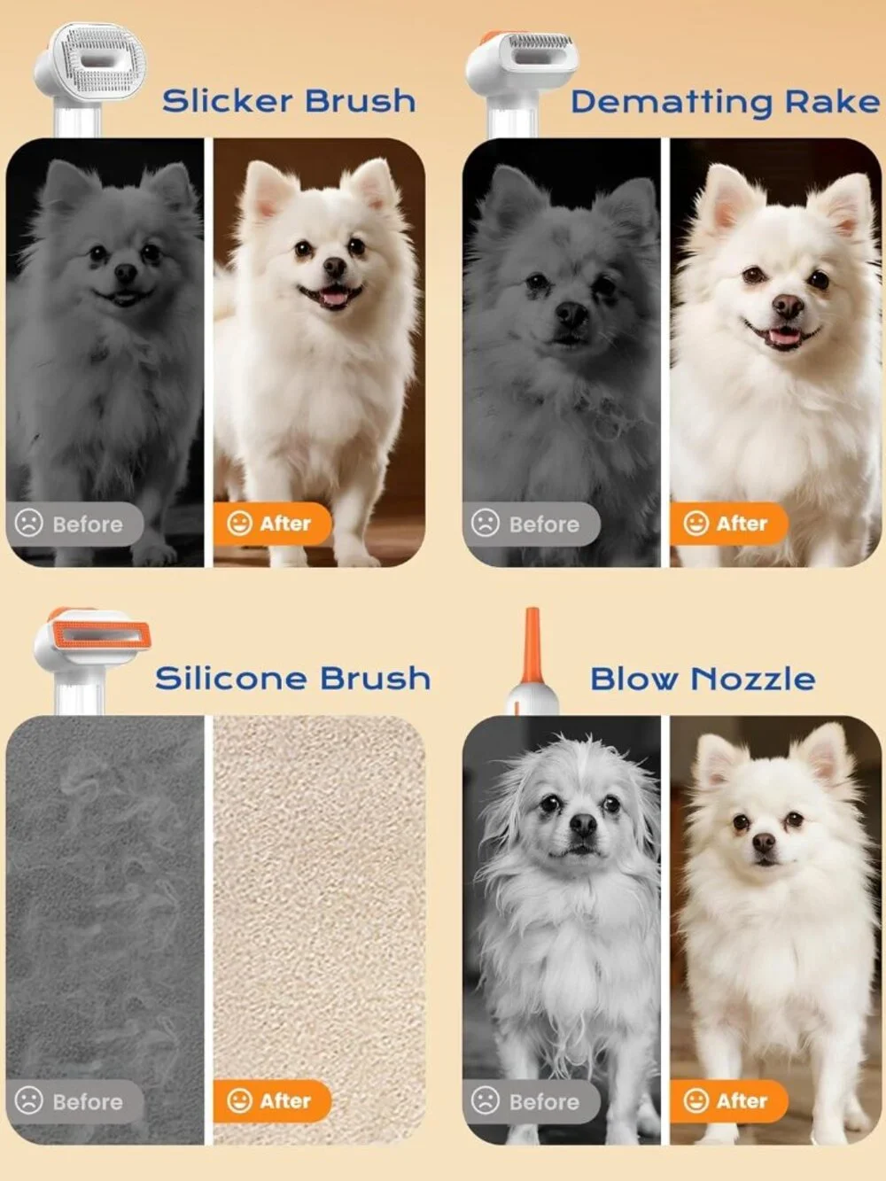 Vacuum Dog Brush for Shedding, 4-in-1